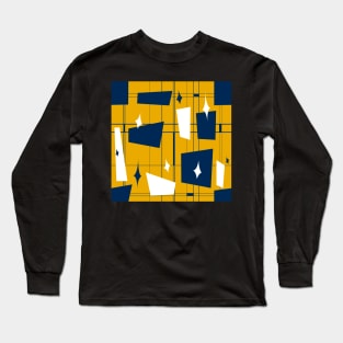 Blue Gold White MidCentury 2 Long Sleeve T-Shirt